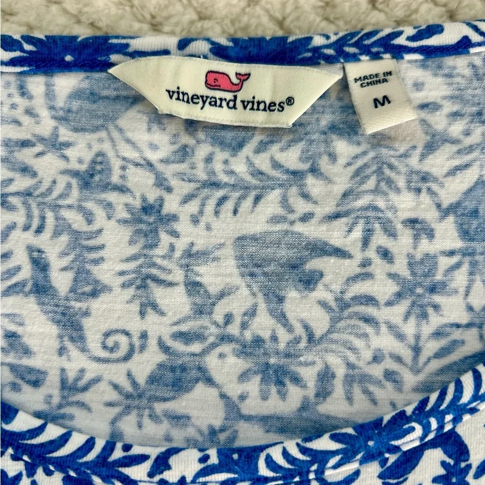 Vineyard Vines Blue White Cotton Dress Turtle Floral Preppy Summer Size M - Picture 6 of 6